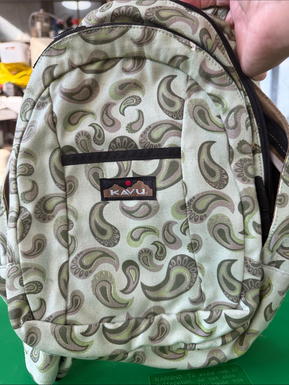Kavu Light Green Paisley Print Backpack